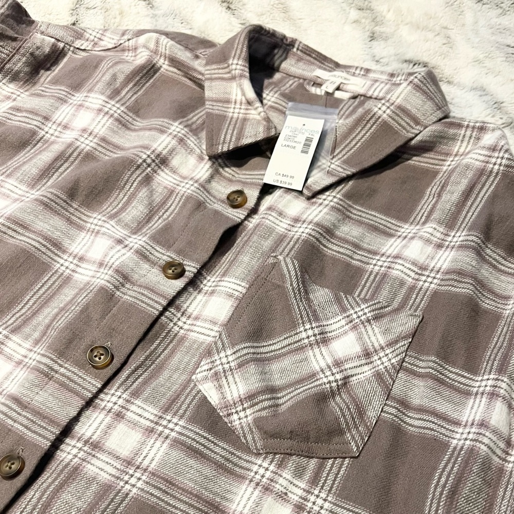 Maurices Brown and White Plaid Button-Down Shirt NWT Large